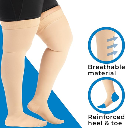 Fit Fortify Plus Size Thigh High 20-30 Mmhg Compression Stockings for Men & Women