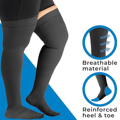 Fit Fortify Plus Size Thigh High 20-30 Mmhg Compression Stockings for Men & Women