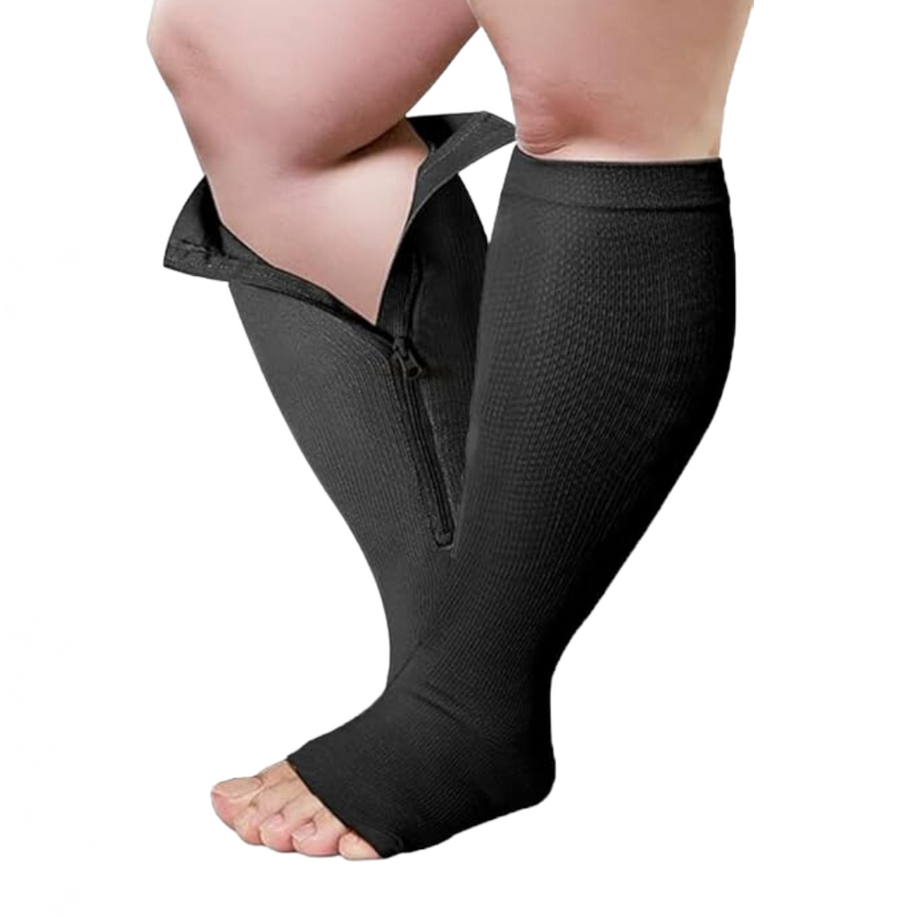 Fit Fortify 15-20mmHg Plus Size Compression Open Toe Socks with Zipper
