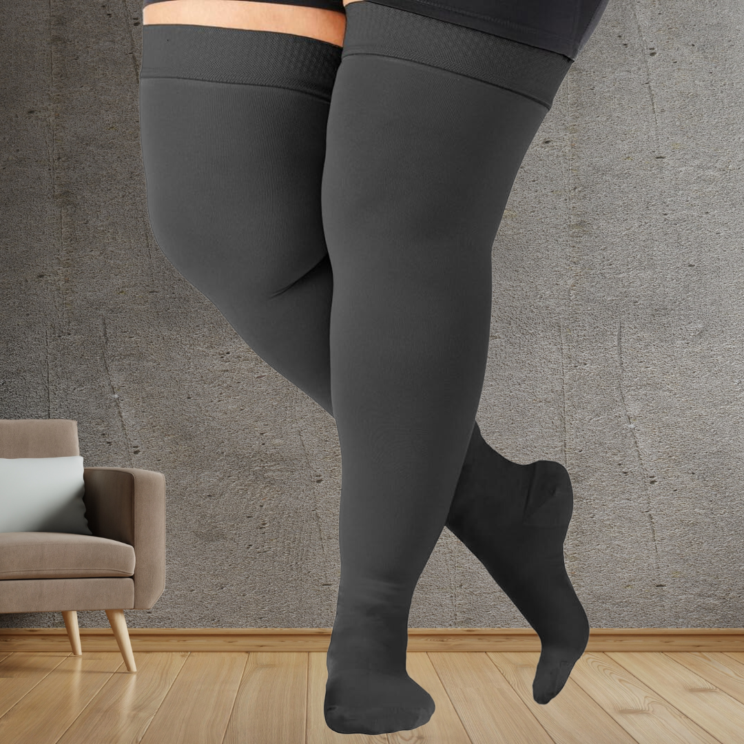 Fit Fortify Plus Size Thigh High 20-30 Mmhg Compression Stockings for Men & Women