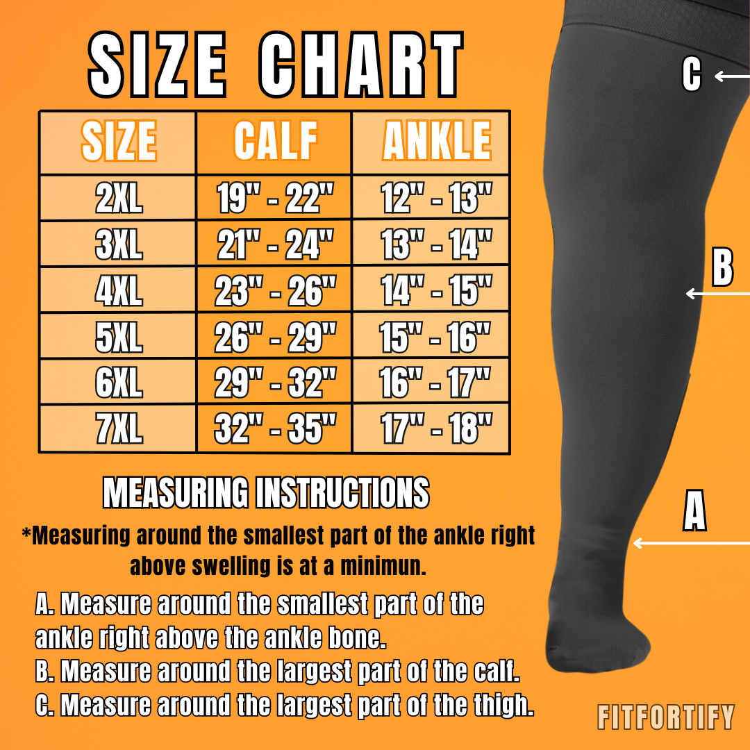 Fit Fortify Plus Size Thigh High 20-30 Mmhg Compression Stockings for Men & Women