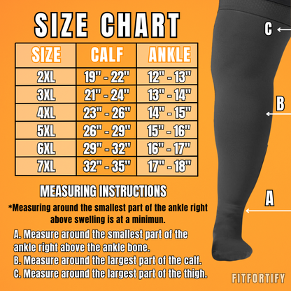 Fit Fortify Plus Size Thigh High 20-30 Mmhg Compression Stockings for Men & Women